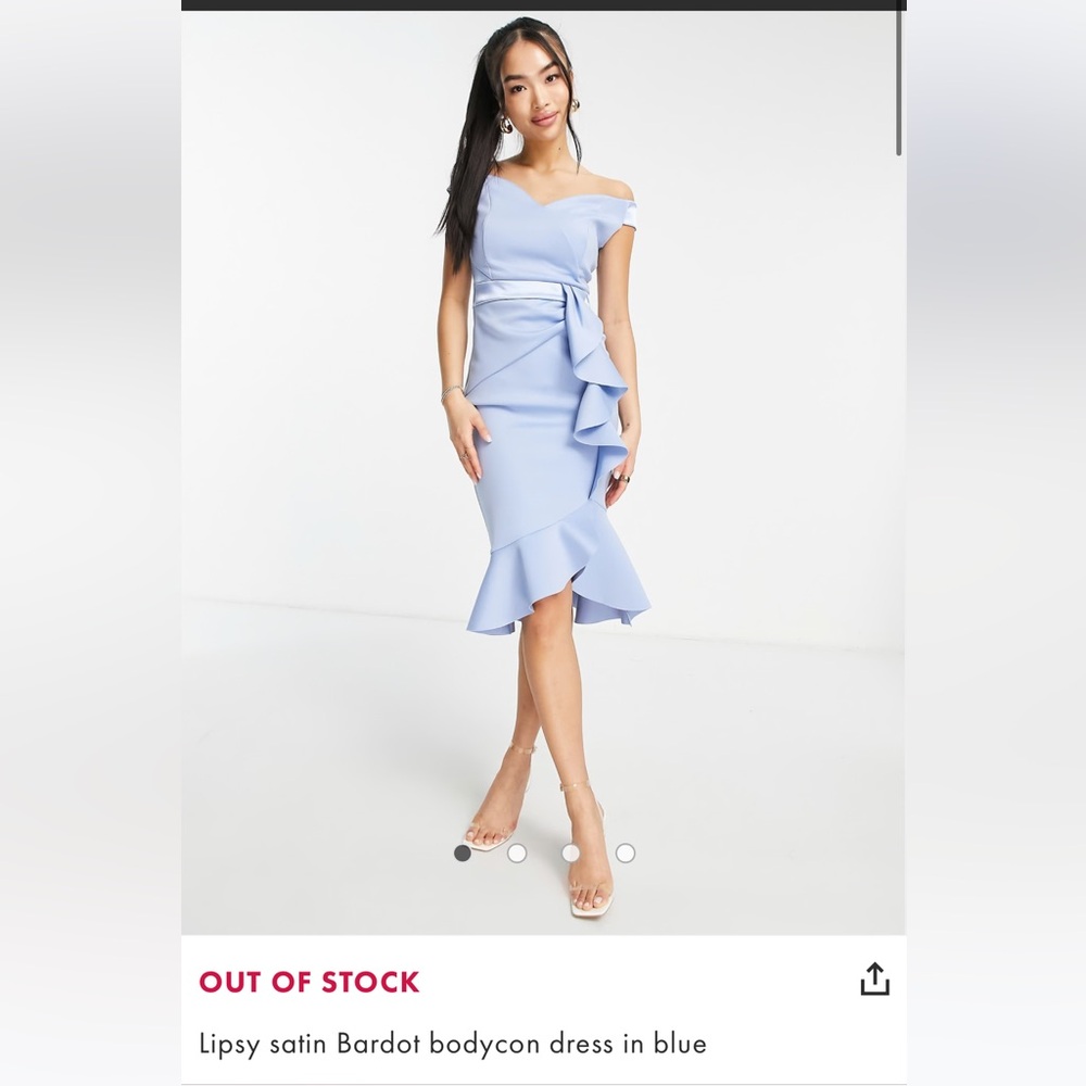 Lipsy satin Bardot body-conscious dress in blue